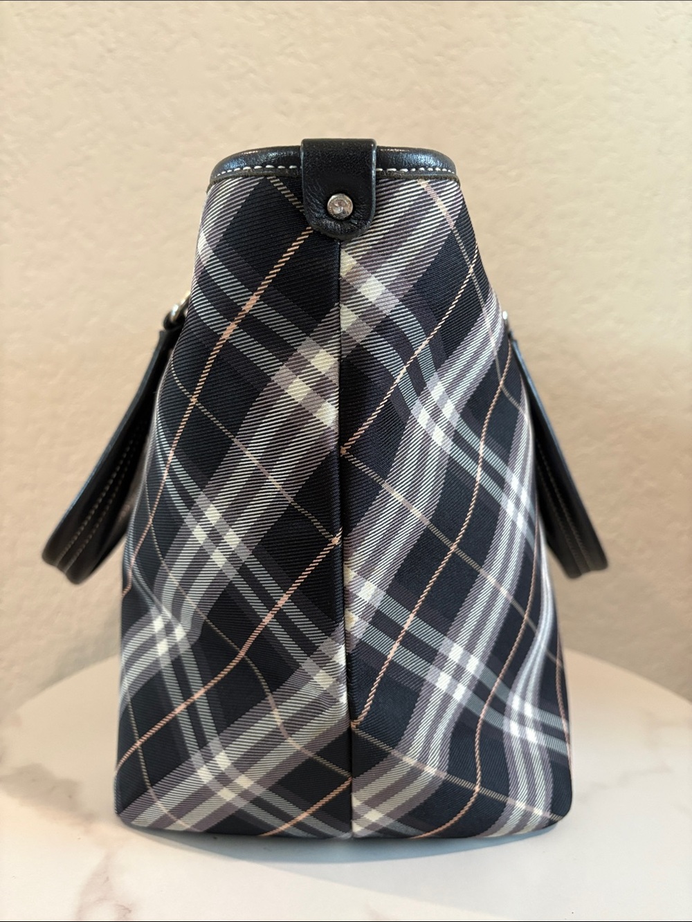 Burberry Black Plaid Tote Canvas Bag with Leather Handles - Picture 8 of 16